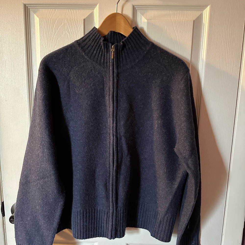 Navy Wool Zip-Up Sweater